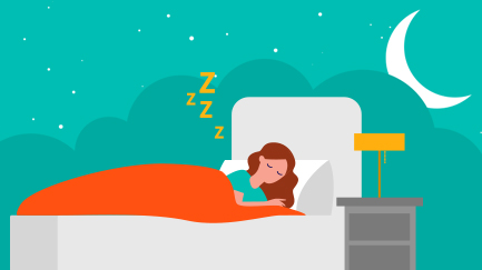 Illustration of a person sleeping in a bed. 