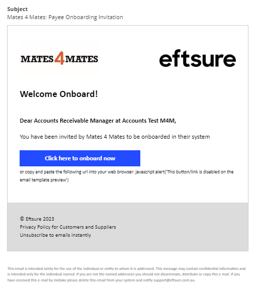 Screenshot of Mates4Mates Eftsure email