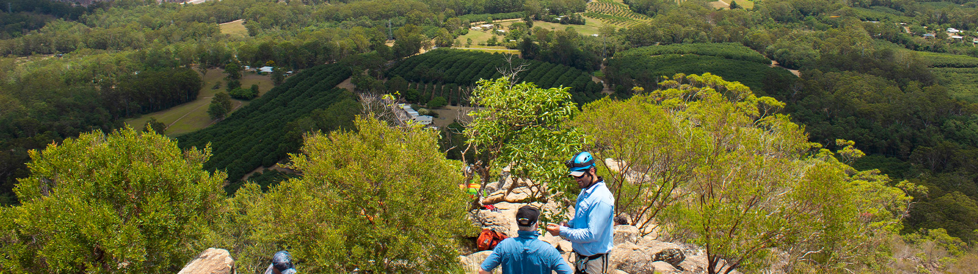 Group set out to abseil on a clear blue day.