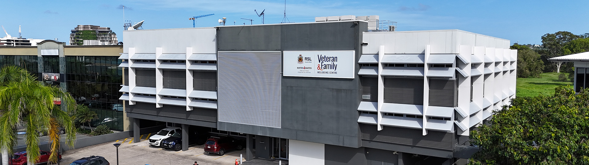 Outside view of the RSL Queensland Veteran & Family Wellbeing Centre on the Sunshine Coast in Maroochydore.